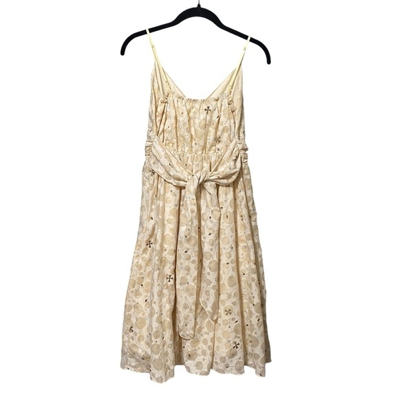 Max Studio Champagne Cream Belted Midi Dress Size Medium Retro Boho Print - Picture 2 of 5